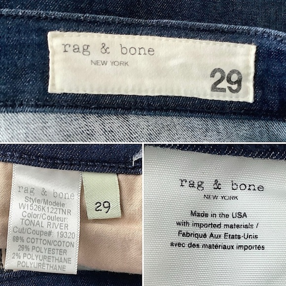 RAG & BONE Mid-Rise Ankle Skinny Jeans Slim Fit Frayed Hem Dark Wash Size 29 - Picture 5 of 9